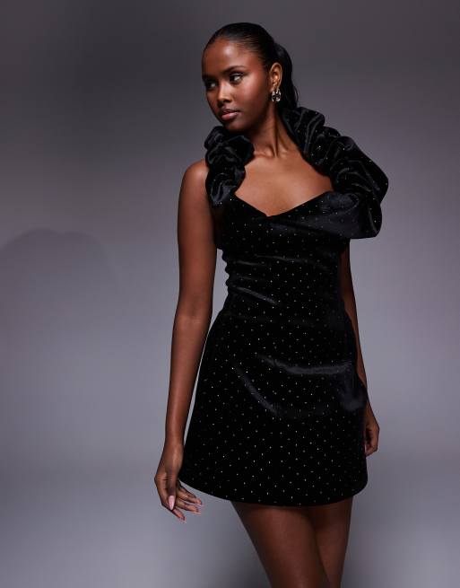 ASOS DESIGN – Premium – Verziertes Samt-Minikleid in Schwarz mit Ausschnitt-Detail, 3 von 4