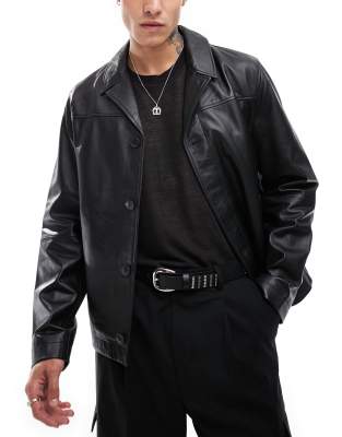 ASOS DESIGN Premium - Veste en cuir véritable - Noir