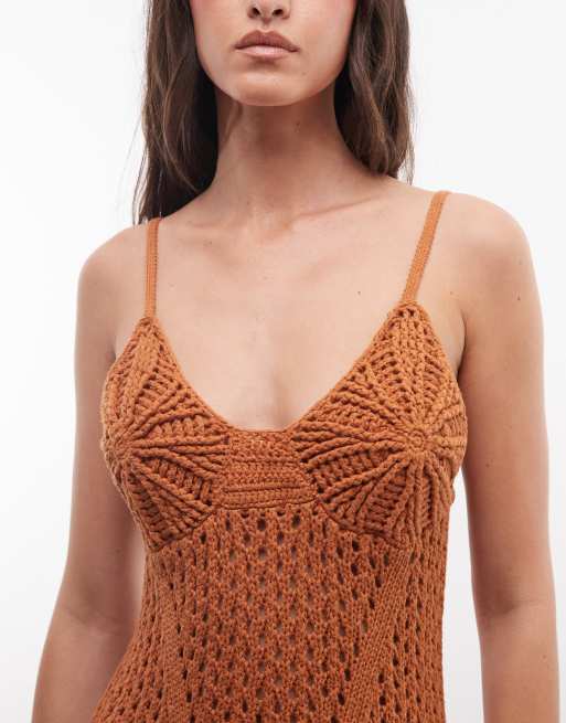 ASOS DESIGN - Premium - Vestido midi color óxido con flecos de croché cosido a mano, 4 de 4