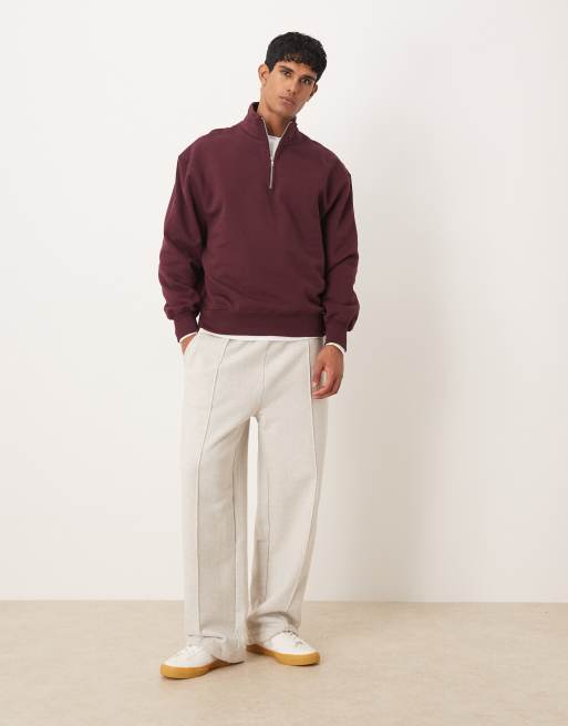 ASOS DESIGN – Premium – Vinröd, kraftig sweatshirt i oversize med kort dragkedja, 400gsm, 2 av 5
