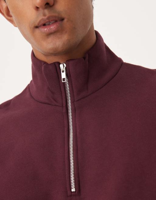 ASOS DESIGN – Premium – Vinröd, kraftig sweatshirt i oversize med kort dragkedja, 400gsm, 5 av 5