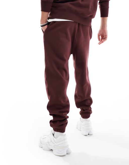 ASOS DESIGN – Premium – Vinröda, kraftiga, avsmalnande joggingbyxor, 400gsm, 2 av 5