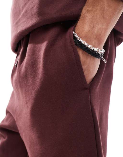 ASOS DESIGN – Premium – Vinröda, kraftiga, avsmalnande joggingbyxor, 400gsm, 3 av 5