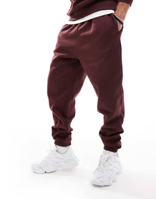 ASOS DESIGN – Premium – Vinröda, kraftiga, avsmalnande joggingbyxor, 400gsm, 4 av 5