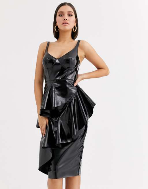 ASOS DESIGN Premium vinyl cupped waterfall midi dress