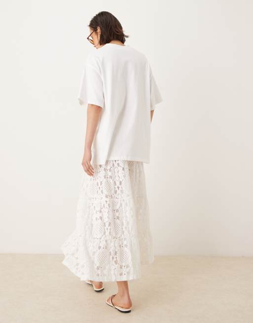 ASOS DESIGN – Premium – Vit, panelsydd maxikjol i texturerad spets, 3 av 5