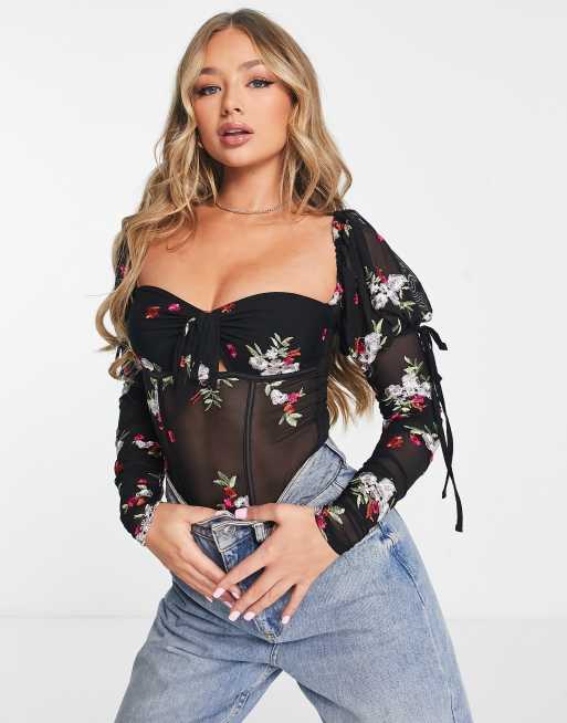 Women's Floral Volume Sleeve Bodysuit