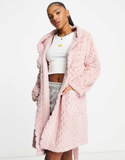 ASOS DESIGN premium waffle faux fur mini robe in pink ASOS