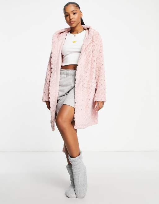 ASOS DESIGN premium waffle faux fur mini robe in pink