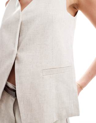 ASOS DESIGN ASOS DESIGN premium waistcoat with linen in natural-Neutral