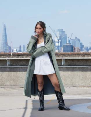 Asos Design Premium Waterproof Longline Rain Jacket In Sage-green