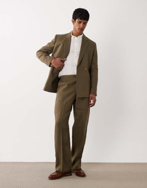 ASOS DESIGN – Premium – Weite Anzughose aus 100% Leinen in Olivgrün - view 1