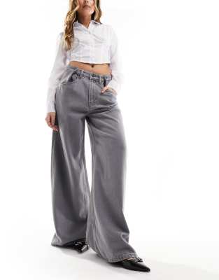 Asos Design Premium Wide Leg Jean With Soft Pleats In Gray