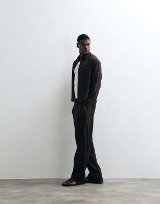 Asos Design Premium Wide Leg Pants In Brown