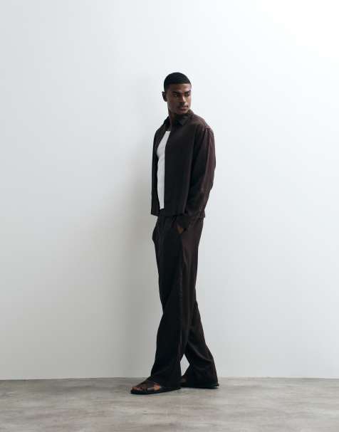 ASOS DESIGN premium wide leg pants in brown (part of a set) - view 1