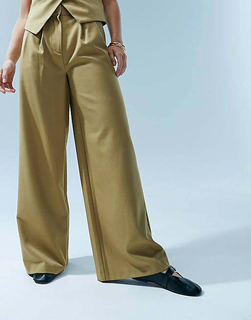 ASOS DESIGN premium wide leg pants with wool in camel | ASOS