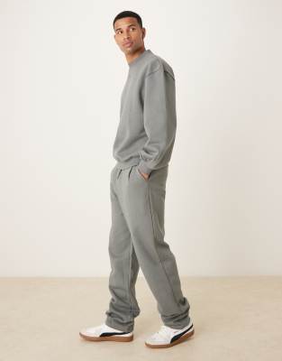 Asos Design Premium Wide Leg Sweatpants With Pinched Hem And Pleats In Gray