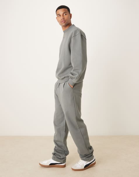 ASOS DESIGN premium wide leg sweatpants with pinched hem and pleats in sedona sage - view 1