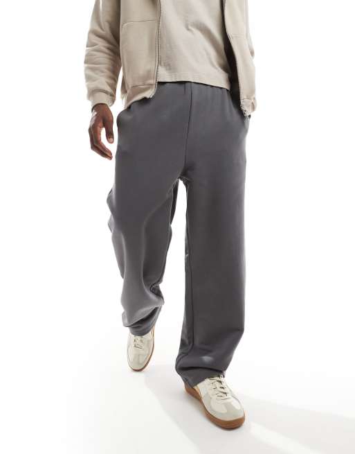 ASOS DESIGN premium wide leg trackies with high build print in charcoal, 2 of 5