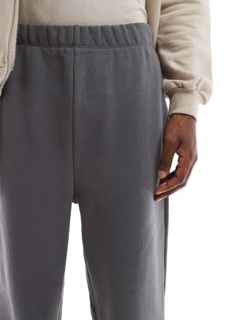 ASOS DESIGN premium wide leg trackies with high build print in charcoal, 4 of 5