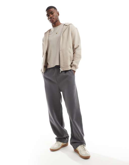 ASOS DESIGN premium wide leg trackies with high build print in charcoal ...