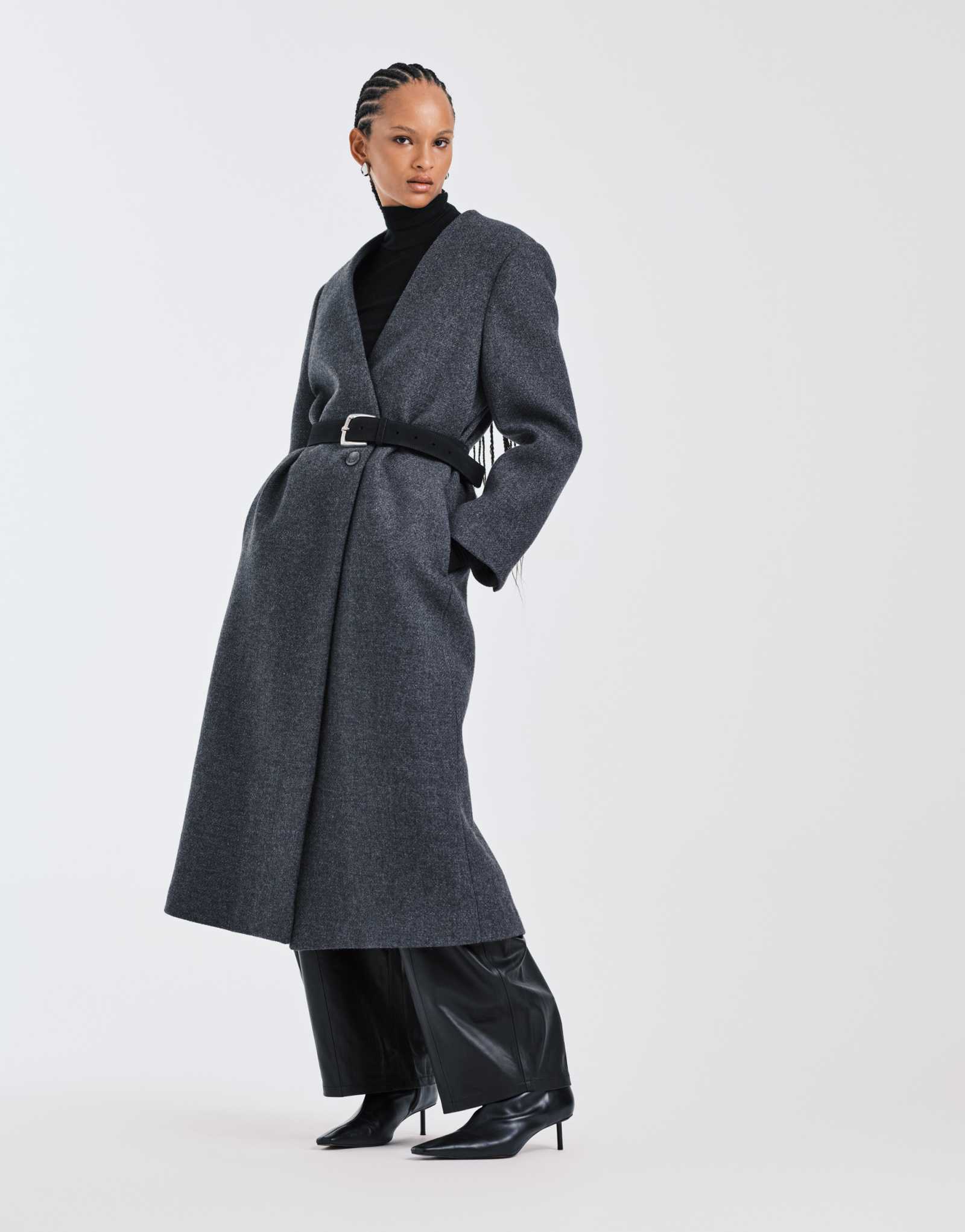 Пальто без воротника из высококачественной полушерстяной смеси ASOS DESIGN цвета древесного угля