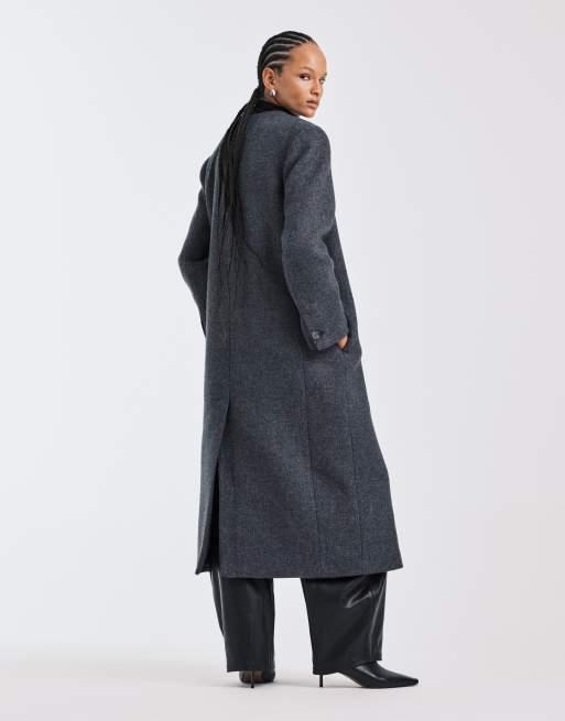 ASOS DESIGN premium wool blend collarless coat in charcoal, 3 of 4