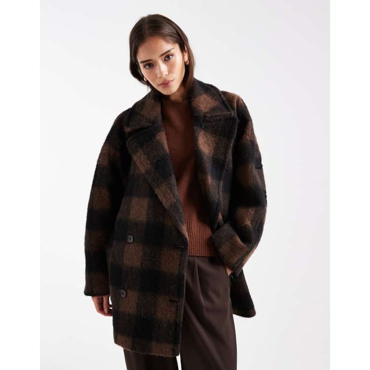 新品タグ付き✨ アンシェヌマン Cashmere Blend Pea Coat Houndstooth coat in Cashmere, Yak Men millet/chocolate brown