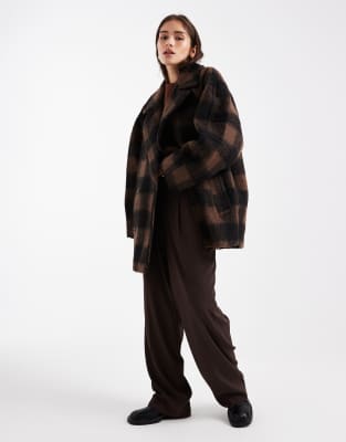 Asos Design Premium Wool Blend Pea Coat In Brown