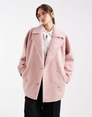 Asos Design Premium Wool Blend Pea Coat In Pink