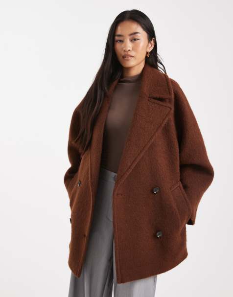 ASOS DESIGN premium wool blend pea coat in toffee - view 1