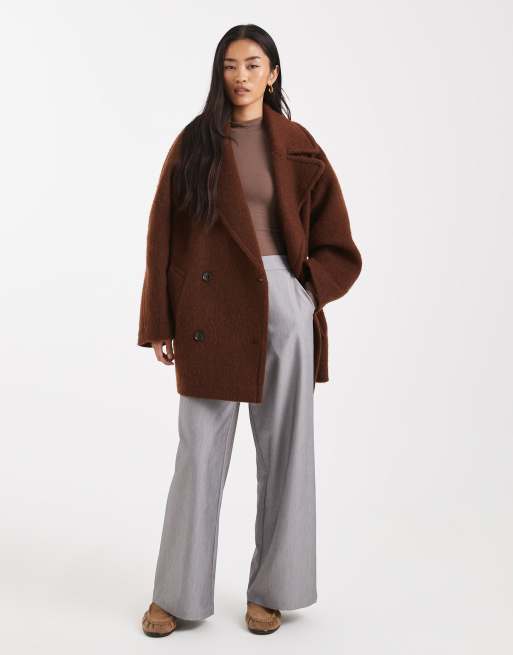 ASOS DESIGN premium wool blend pea coat in toffee, 2 of 4