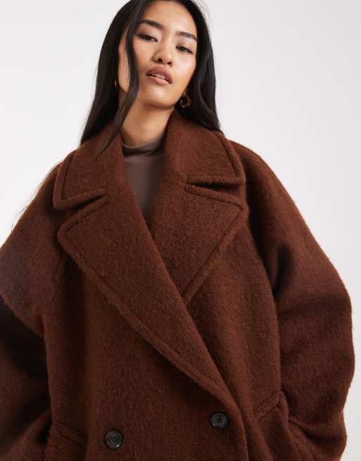 ASOS DESIGN premium wool blend pea coat in toffee, 3 of 4