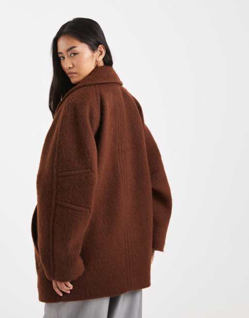 ASOS DESIGN premium wool blend pea coat in toffee, 4 of 4