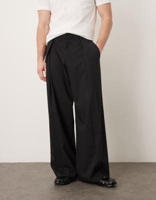 Asos Design Premium Wool Blend Smart Wide Leg Pants With Front Pleat In Black