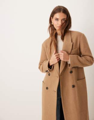 Asos Design Premium Wool Dad Coat In Camel-neutral