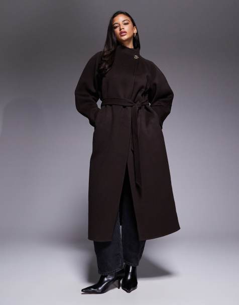 ASOS DESIGN premium wool rich longline coat with gold button in chocolate - view 1