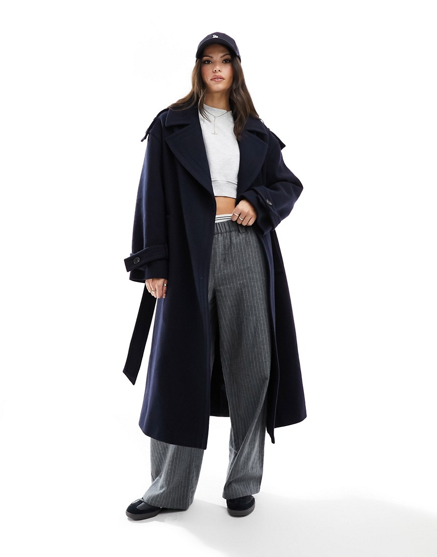 ASOS DESIGN premium wool trench coat in navy