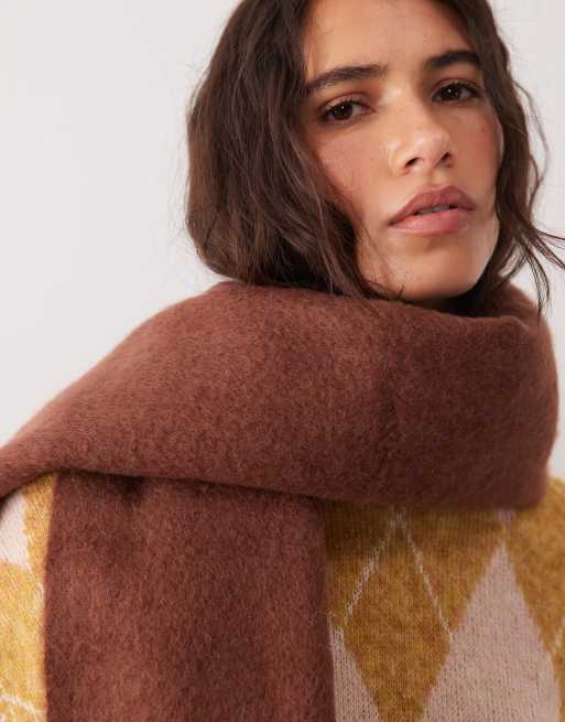 ASOS DESIGN premium woven wide wool mix scarf in brown, 2 of 3