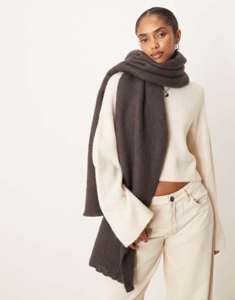 ASOS DESIGN premium woven wide wool mix scarf in chocolate - view 1