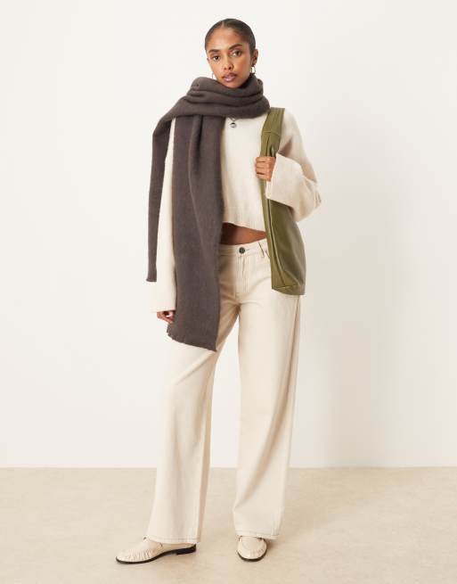ASOS DESIGN premium woven wide wool mix scarf in chocolate