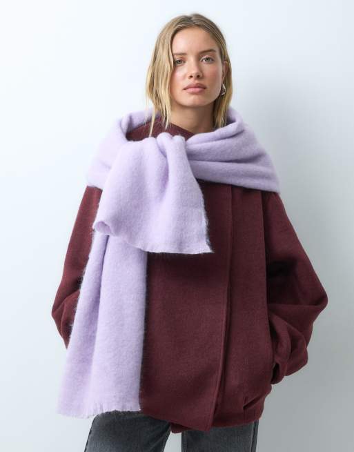 ASOS DESIGN premium woven wide wool mix scarf in lilac, 4 of 4