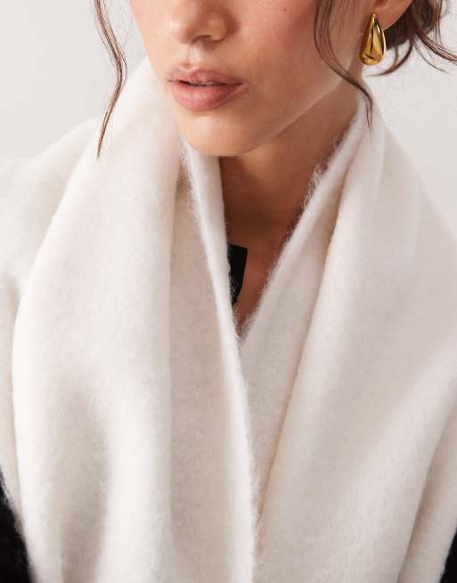 ASOS DESIGN premium woven wide wool mix scarf in white, 2 of 3