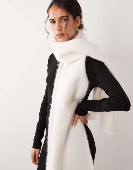ASOS DESIGN premium woven wide wool mix scarf in white, 3 of 3