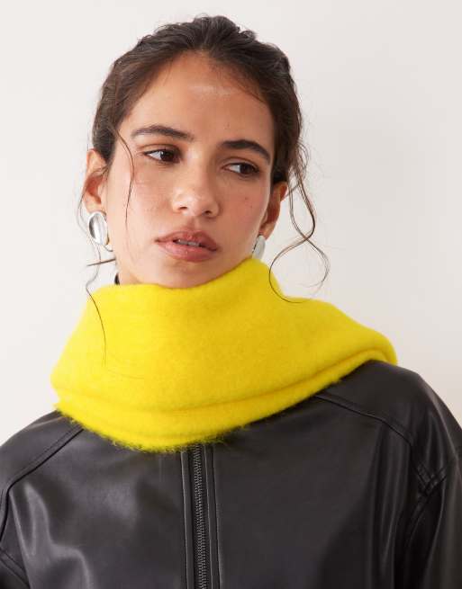 ASOS DESIGN premium woven wide wool mix scarf in yellow, 2 of 3