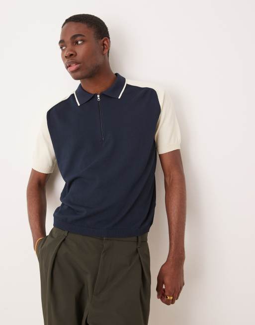 ASOS DESIGN Premium – Zielona pudełkowa koszulka dzianinowa polo z zamkiem pod szyją
