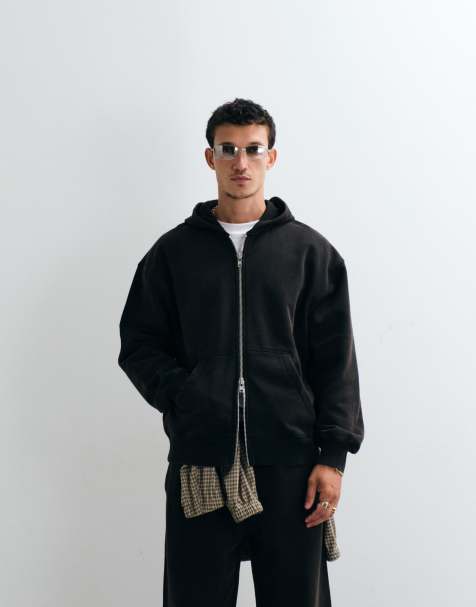 ASOS DESIGN premium zwaar oversized jack met rits en wassing in zwart - view 1