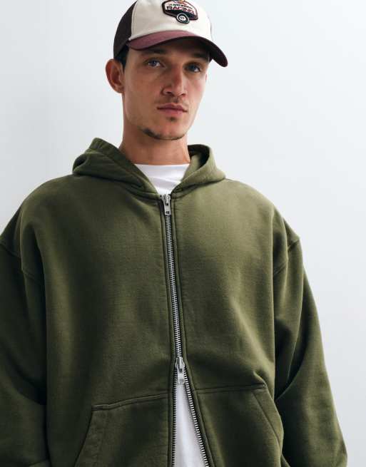 ASOS DESIGN premium zwaar oversized jack met wassing en rits in olijfgroen, 5 van 5