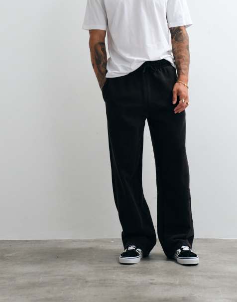 ASOS DESIGN premium zware wide-leg jogger in zwart - view 1