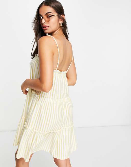 ASOS DESIGN - Prendisole a balze a righe crema con spalline sottili e volant, 3 di 4
